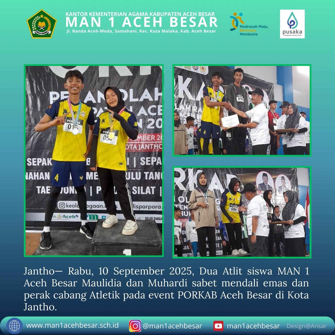 Dua Atlet MAN 1 Aceh Besar Raih Medali di PORKAB 2025