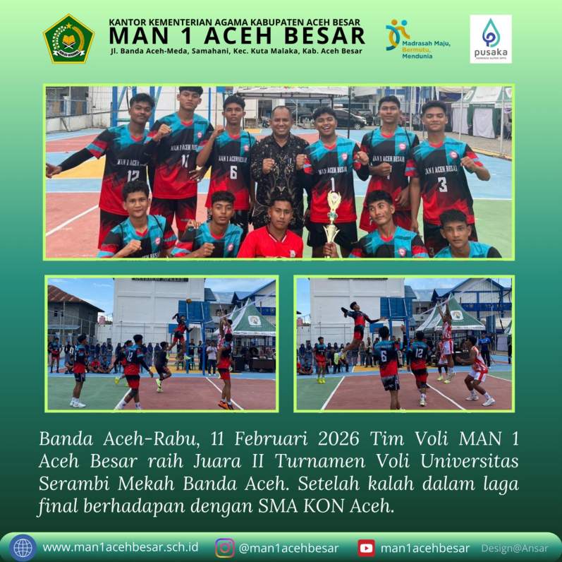 Tim Voli MAN 1 Aceh Besar Raih Juara II Turnamen Voli Universitas Serambi Mekkah