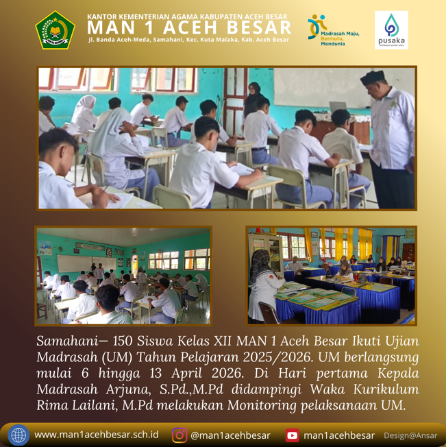 150 Siswa MAN 1 Aceh Besar Ikuti Ujian Madrasah