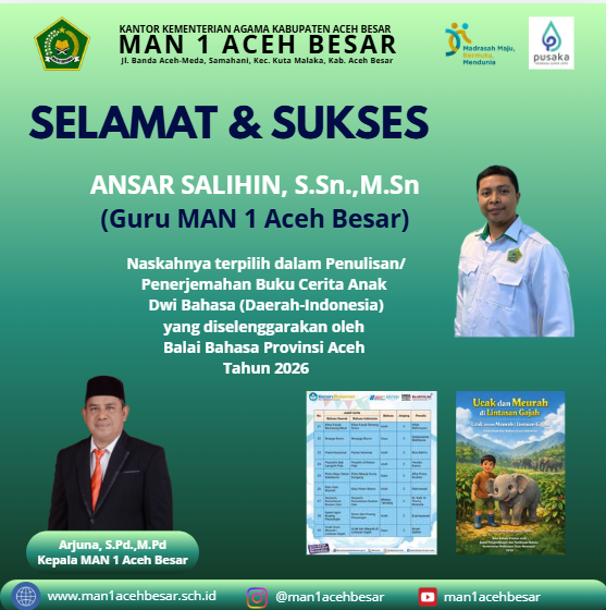 Ansar Salihin Guru MAN 1 Aceh Besar Lolos Sayembara Penulisan dan Penerjemahan Cerita Anak Dwi Bahasa