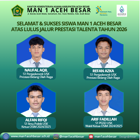 Empat Siswa MAN 1 Aceh Besar Lulus Jalur Prestasi Talenta 2026