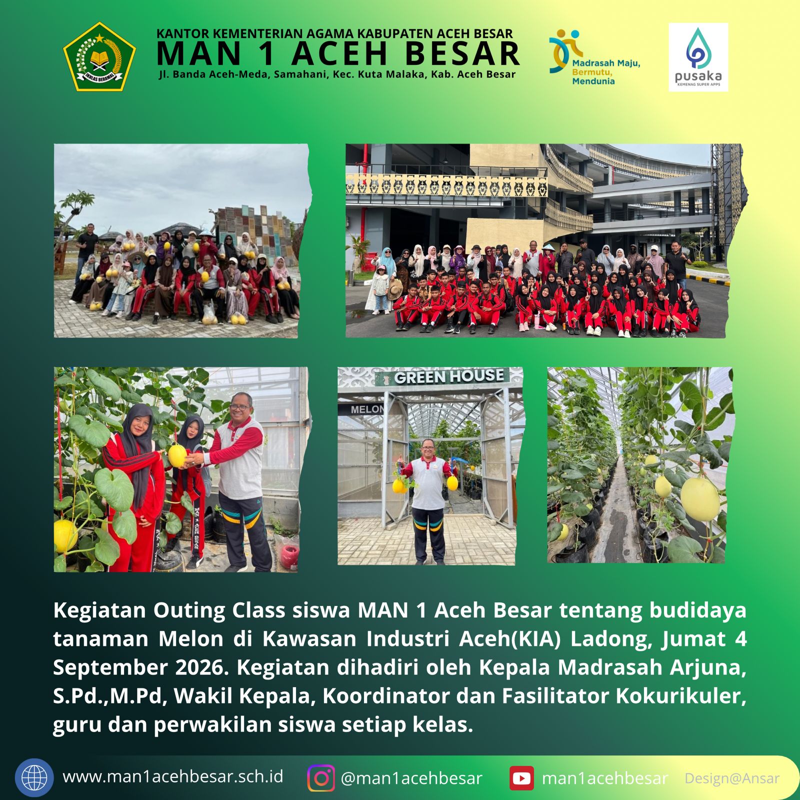 Siswa MAN 1 Aceh Besar Ikuti Outing Class Budidaya Melon di KIA Ladong